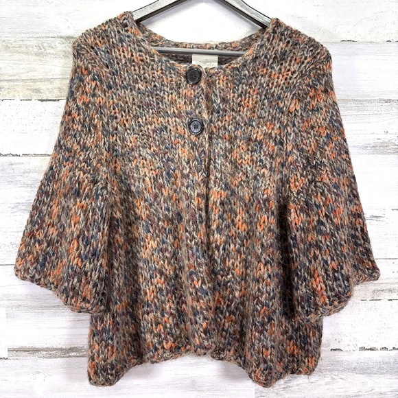 Relativity Sweaters - Relativity Brown Orange Chunky Knit Wool Mohair Alpaca Loose Cardigan Sweater 1X